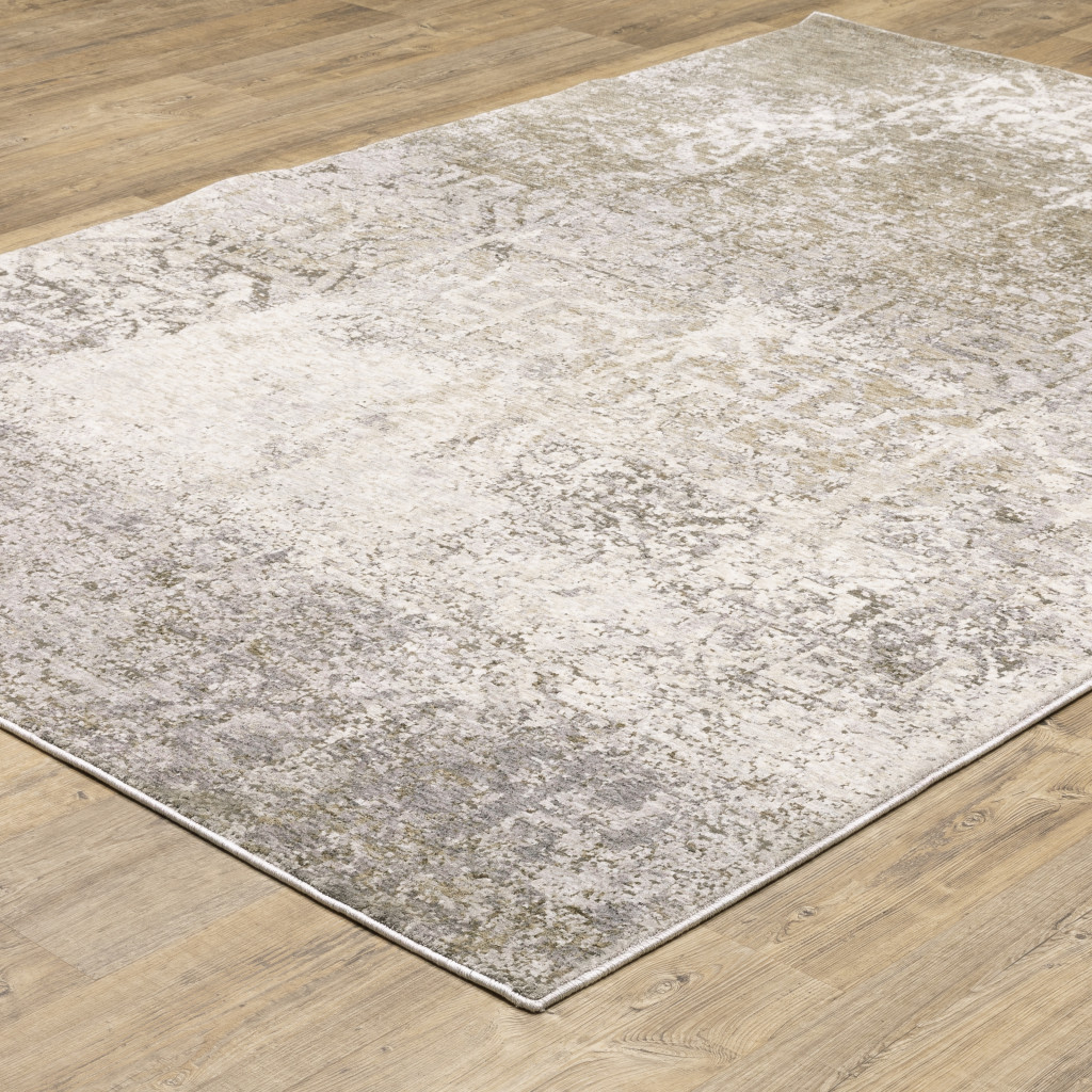 8" X 11" Ivory Grey Tan Brown And Beige Abstract Power Loom Stain Resistant Area Rug