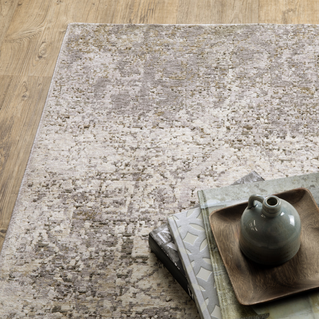 8" X 11" Ivory Grey Tan Brown And Beige Abstract Power Loom Stain Resistant Area Rug