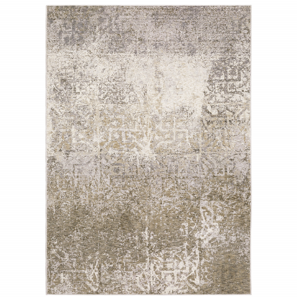10" X 13" Ivory Grey Tan Brown And Beige Abstract Power Loom Stain Resistant Area Rug