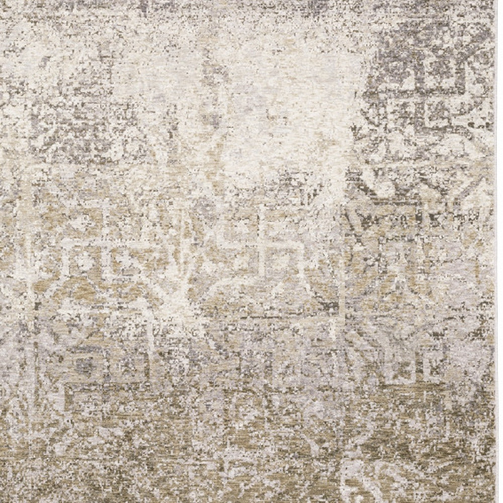 10" X 13" Ivory Grey Tan Brown And Beige Abstract Power Loom Stain Resistant Area Rug
