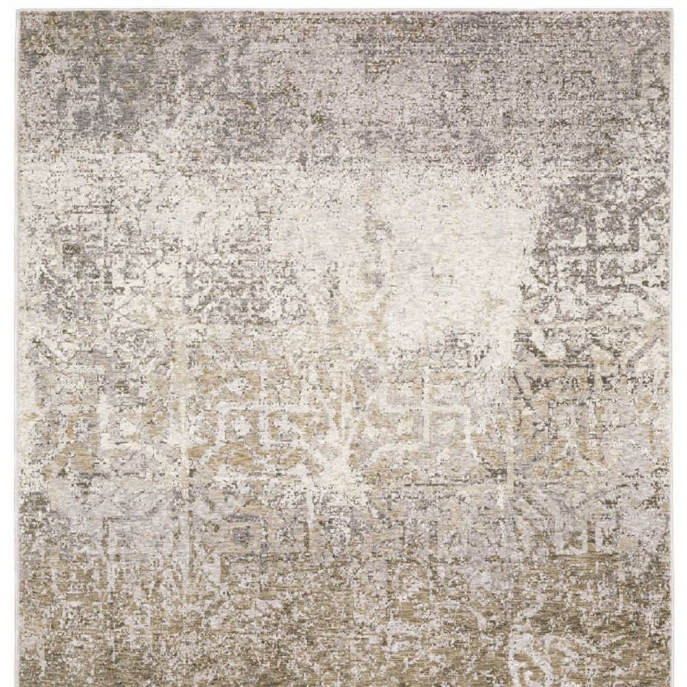 10" X 13" Ivory Grey Tan Brown And Beige Abstract Power Loom Stain Resistant Area Rug