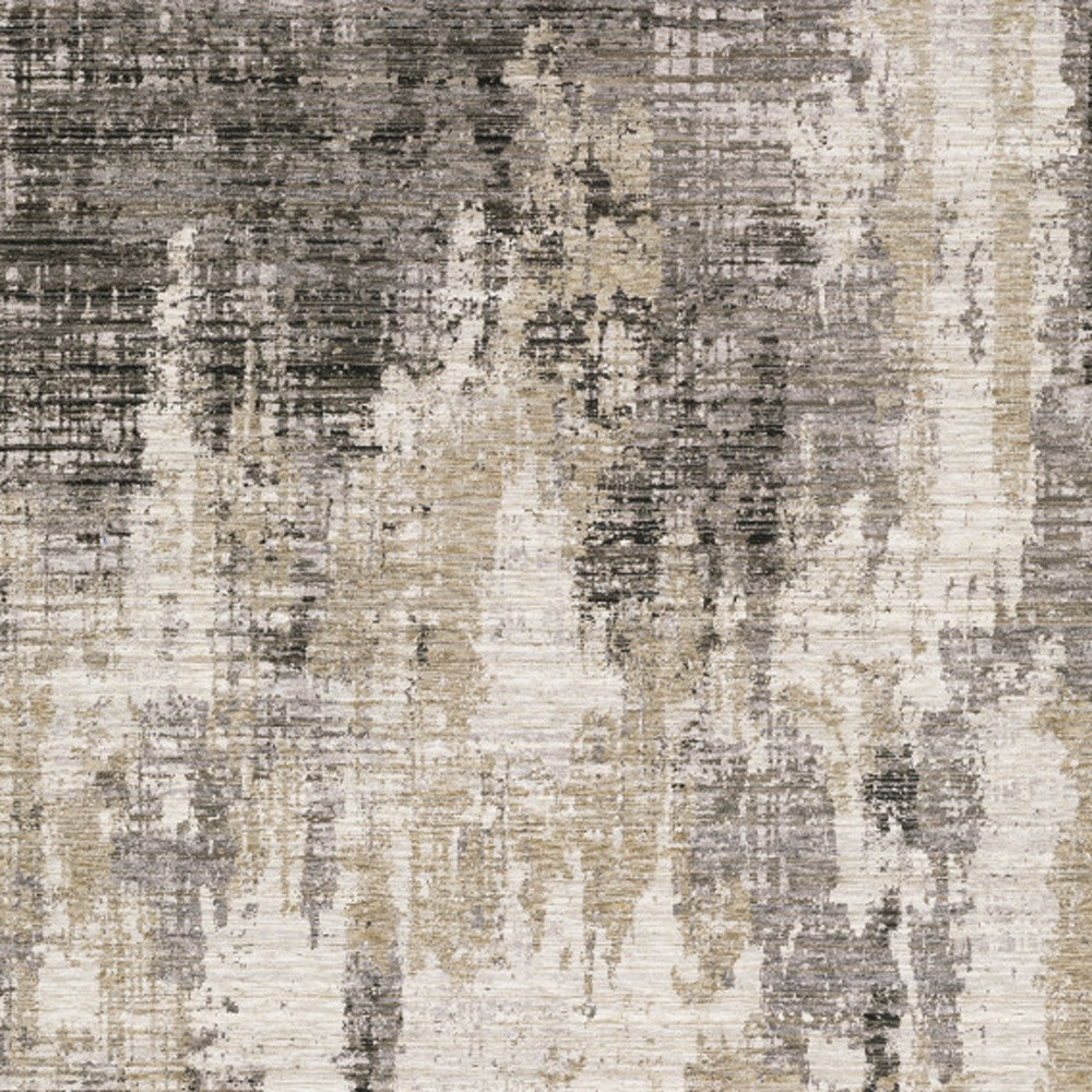 3" X 5" Grey Beige Charcoal Brown Tan And Ivory Abstract Power Loom Stain Resistant Area Rug