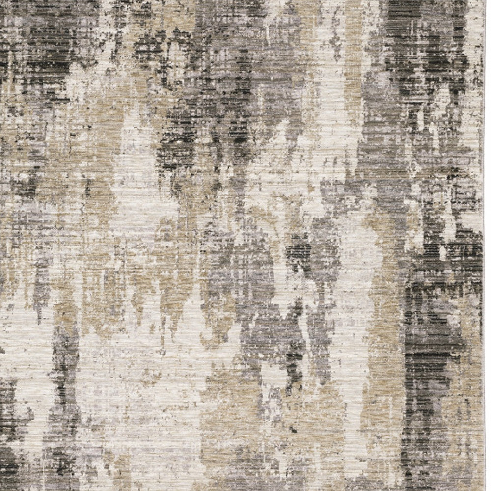 8" X 11" Grey Beige Charcoal Brown Tan And Ivory Abstract Power Loom Stain Resistant Area Rug