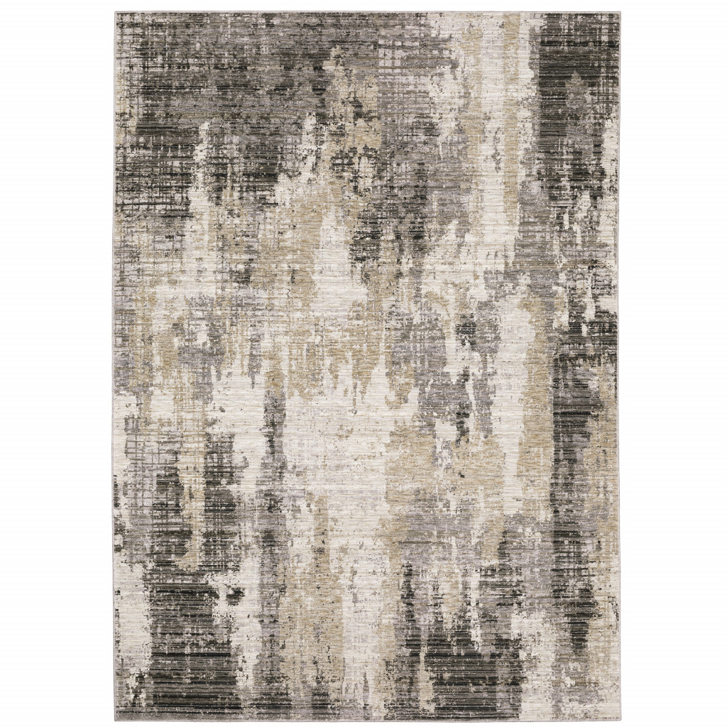 10" X 13" Gray And Ivory Abstract Power Loom Area Rug