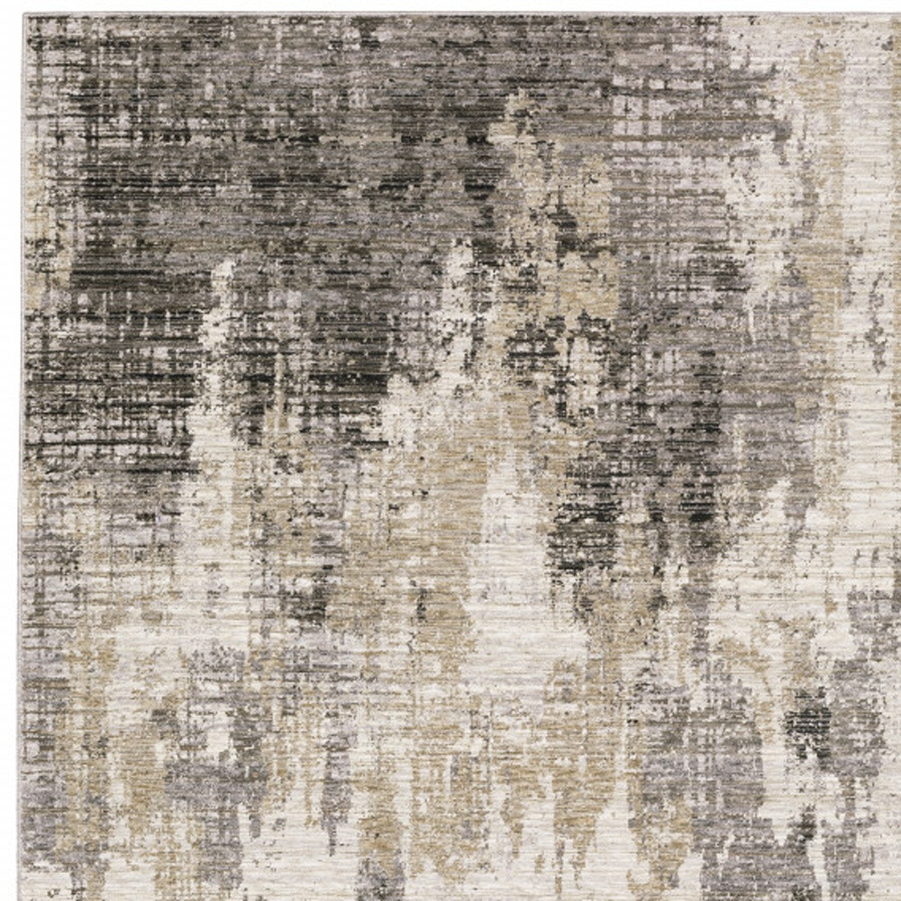 10" X 13" Gray And Ivory Abstract Power Loom Area Rug