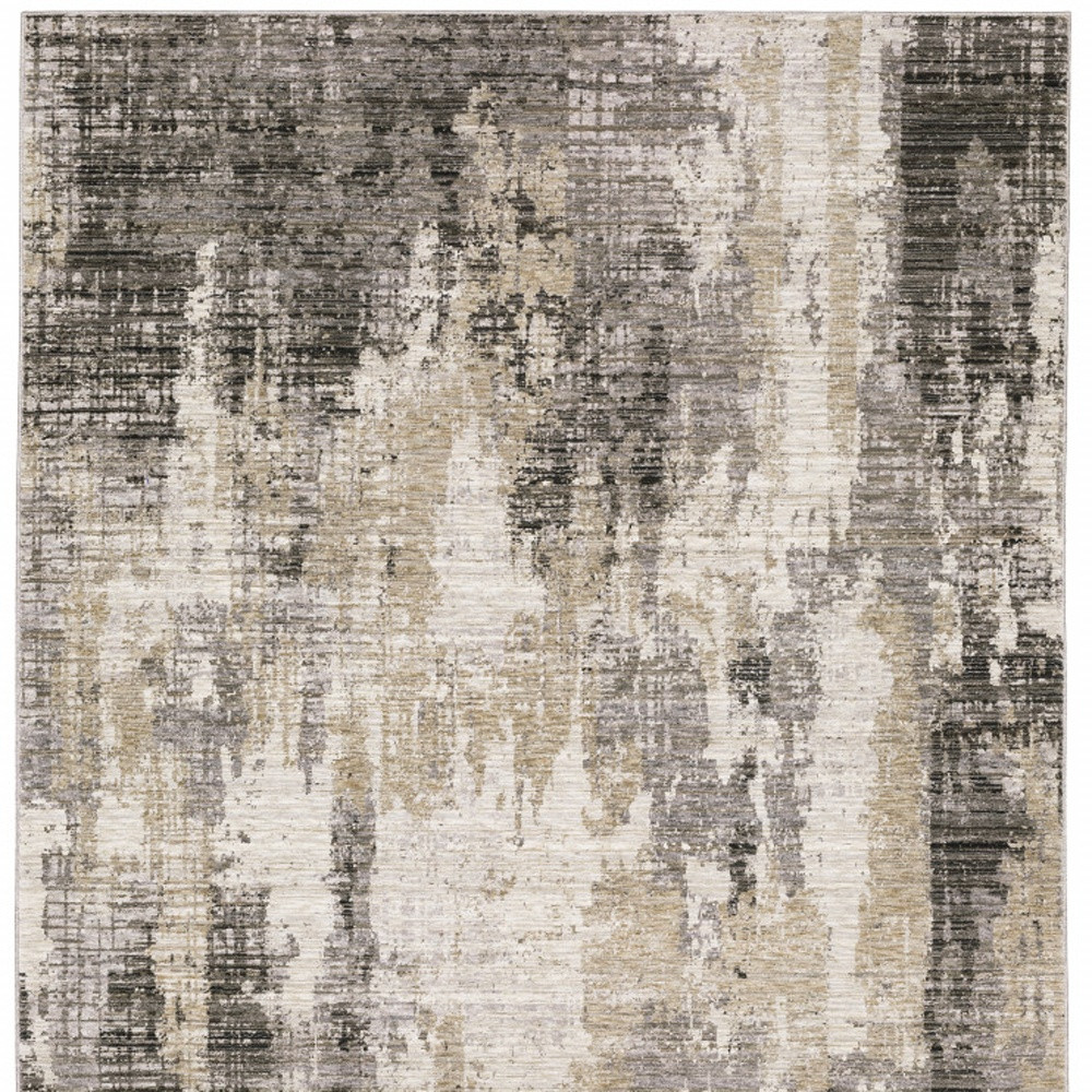 10" X 13" Gray And Ivory Abstract Power Loom Area Rug
