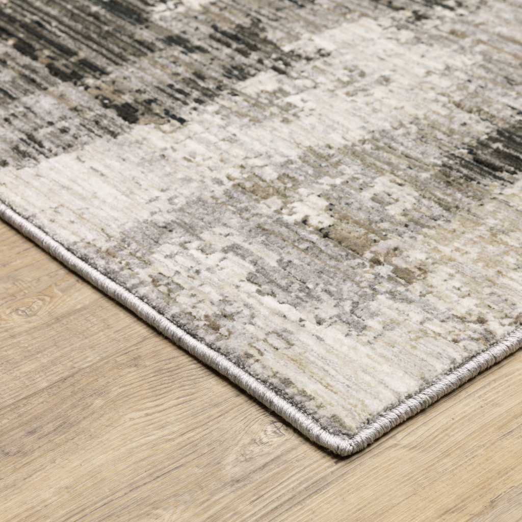 10" X 13" Gray And Ivory Abstract Power Loom Area Rug