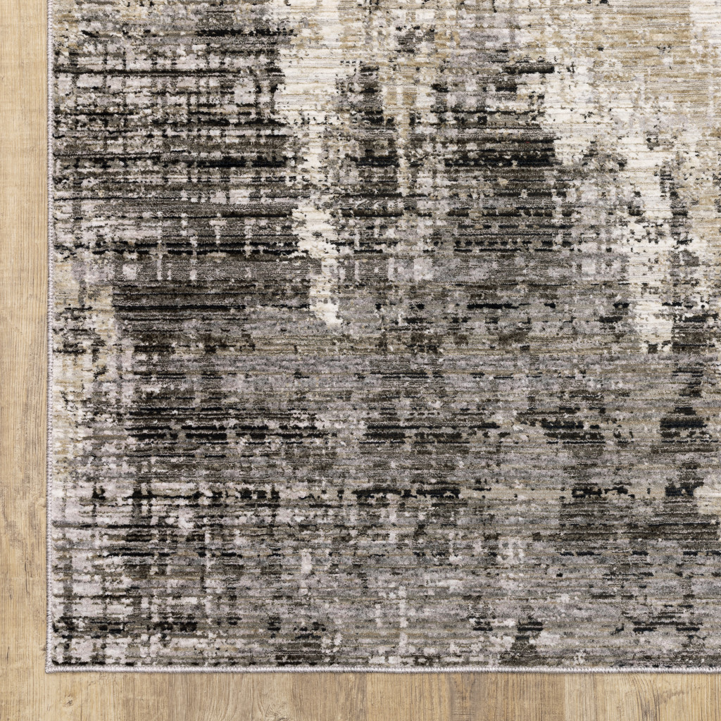 10" X 13" Gray And Ivory Abstract Power Loom Area Rug