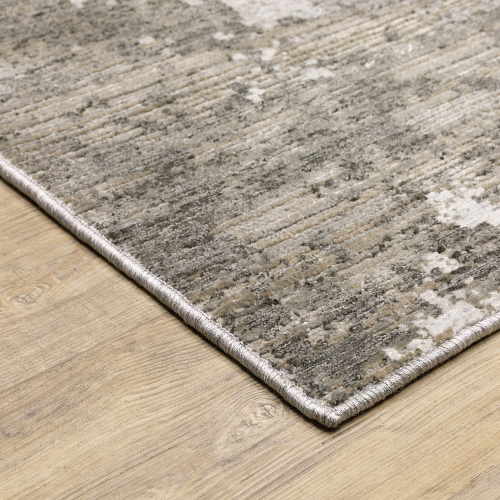 2" X 8" Grey Ivory Beige Tan Brown And Black Abstract Power Loom Stain Resistant Runner Rug