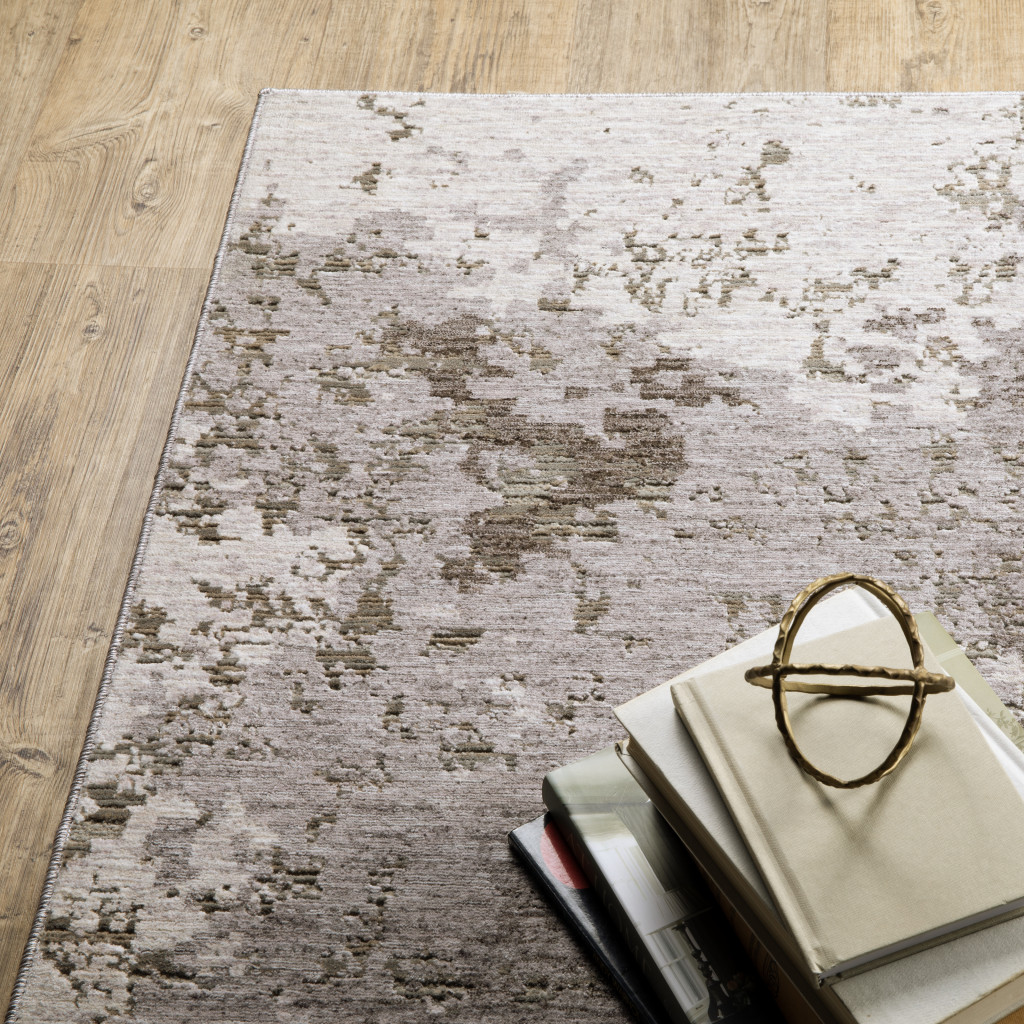 2" X 8" Grey Ivory Beige Tan Brown And Black Abstract Power Loom Stain Resistant Runner Rug