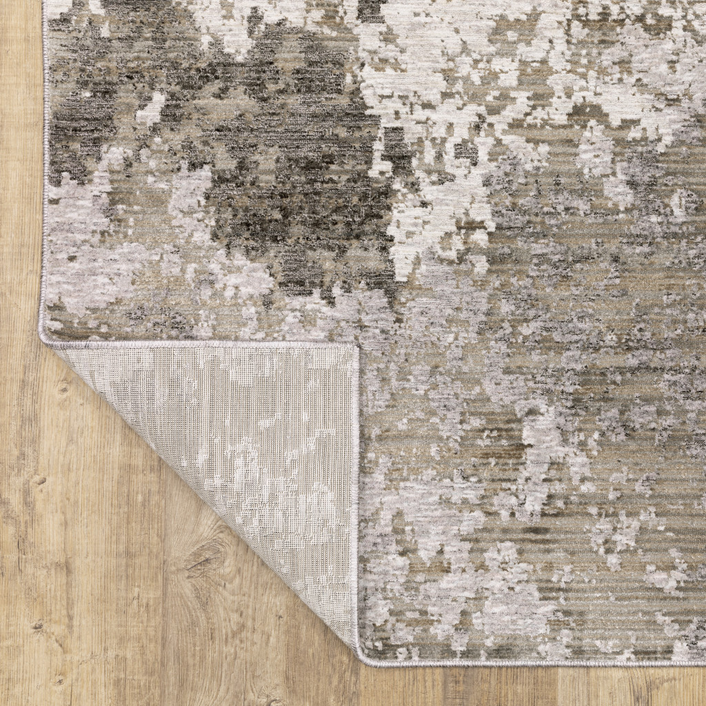 2" X 8" Grey Ivory Beige Tan Brown And Black Abstract Power Loom Stain Resistant Runner Rug