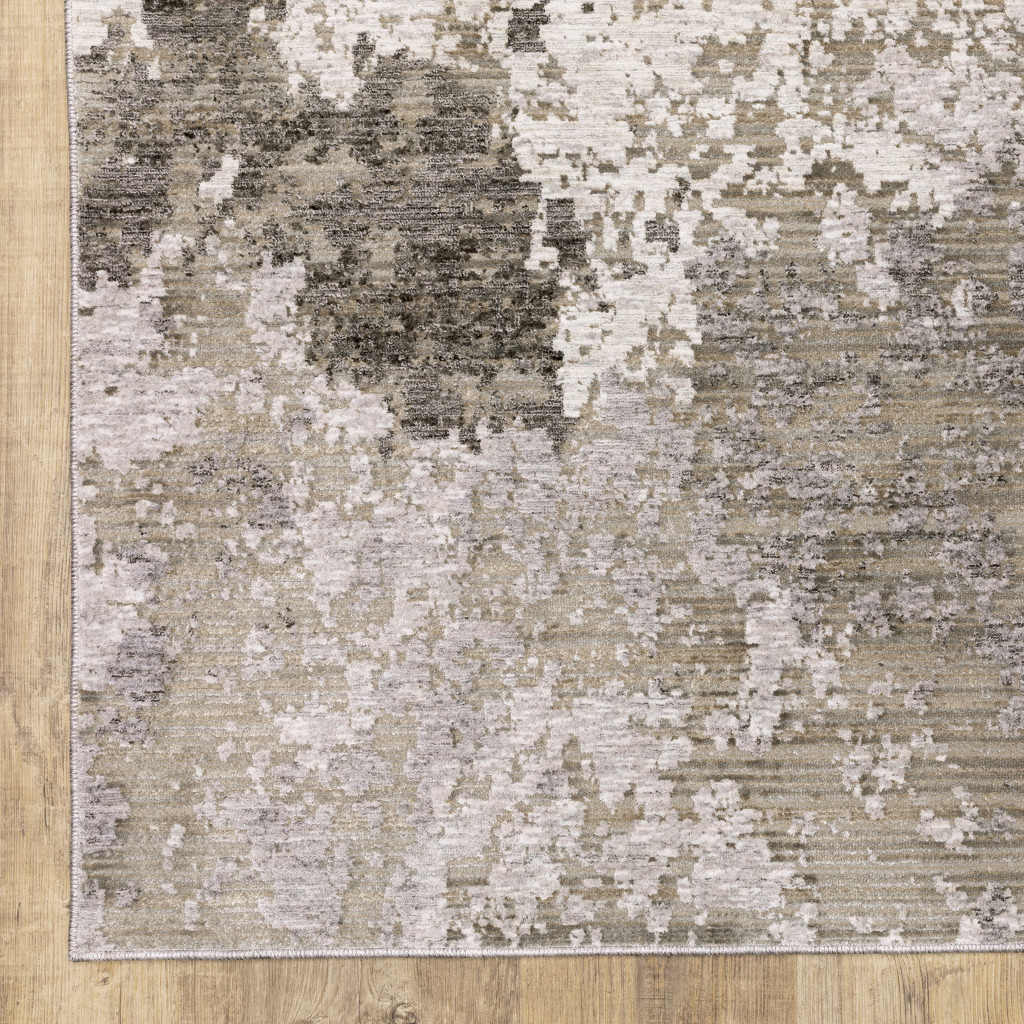 2" X 8" Grey Ivory Beige Tan Brown And Black Abstract Power Loom Stain Resistant Runner Rug