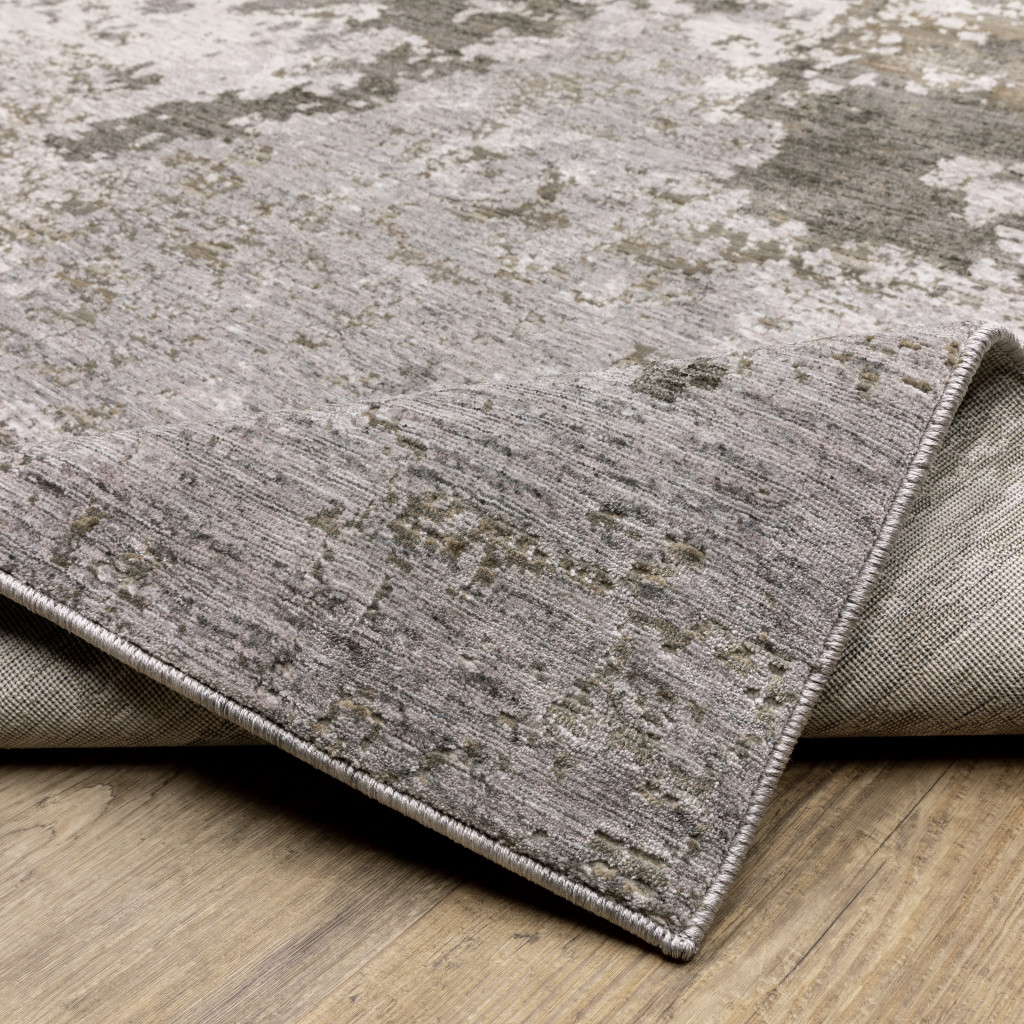 2" X 8" Grey Ivory Beige Tan Brown And Black Abstract Power Loom Stain Resistant Runner Rug