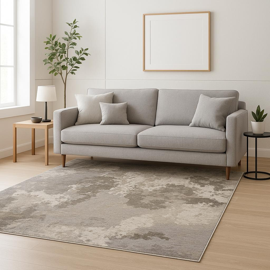 5' X 8' Grey Ivory Beige Tan Brown And Black Abstract Power Loom Stain Resistant Area Rug-509603-1