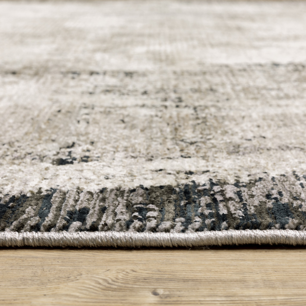 2" X 8" Grey Ivory Charcoal Tan Black And Beige Abstract Power Loom Stain Resistant Runner Rug
