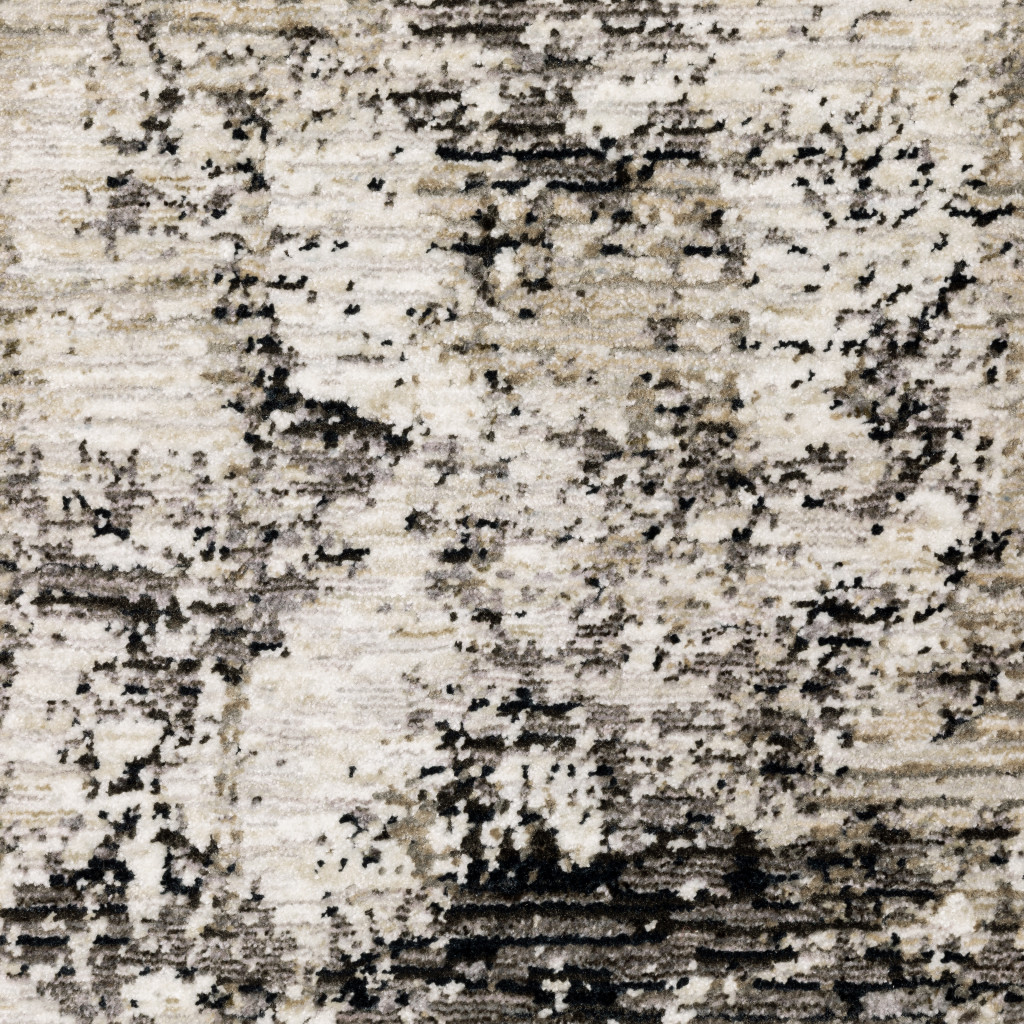 2" X 8" Grey Ivory Charcoal Tan Black And Beige Abstract Power Loom Stain Resistant Runner Rug