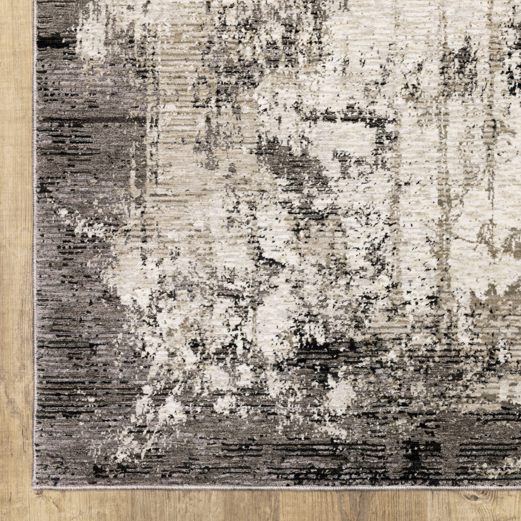 2" X 8" Grey Ivory Charcoal Tan Black And Beige Abstract Power Loom Stain Resistant Runner Rug