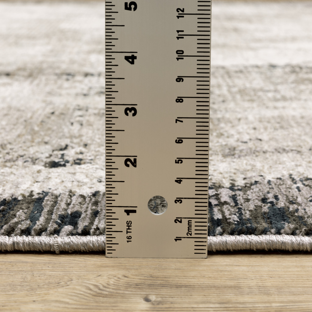 2" X 8" Grey Ivory Charcoal Tan Black And Beige Abstract Power Loom Stain Resistant Runner Rug