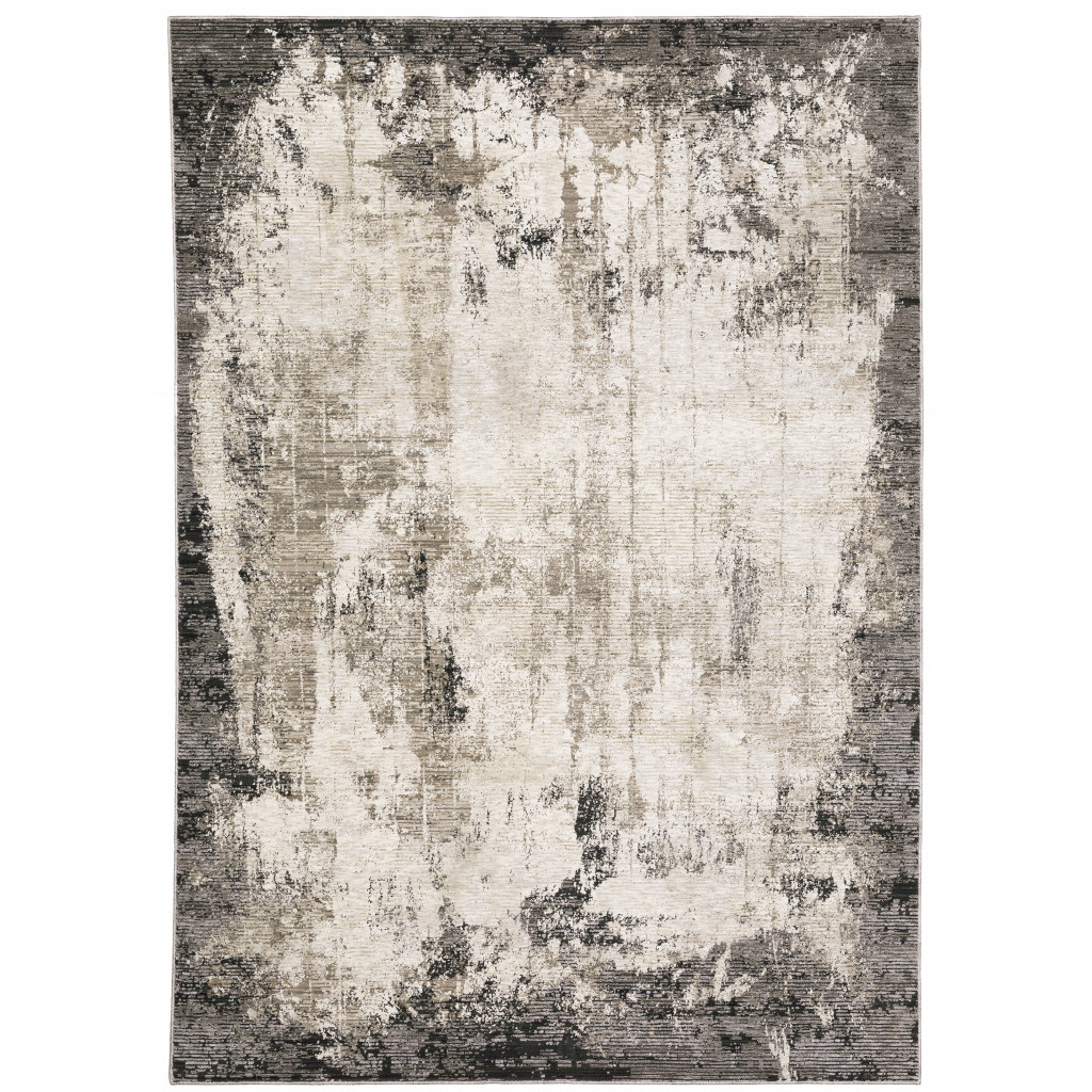 6" X 9" Grey Ivory Charcoal Tan Black And Beige Abstract Power Loom Stain Resistant Area Rug