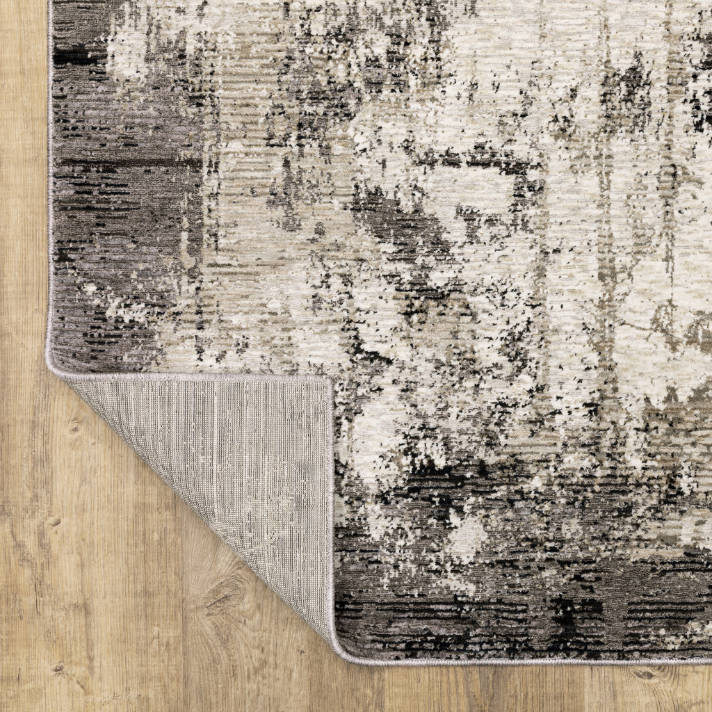 6" X 9" Grey Ivory Charcoal Tan Black And Beige Abstract Power Loom Stain Resistant Area Rug