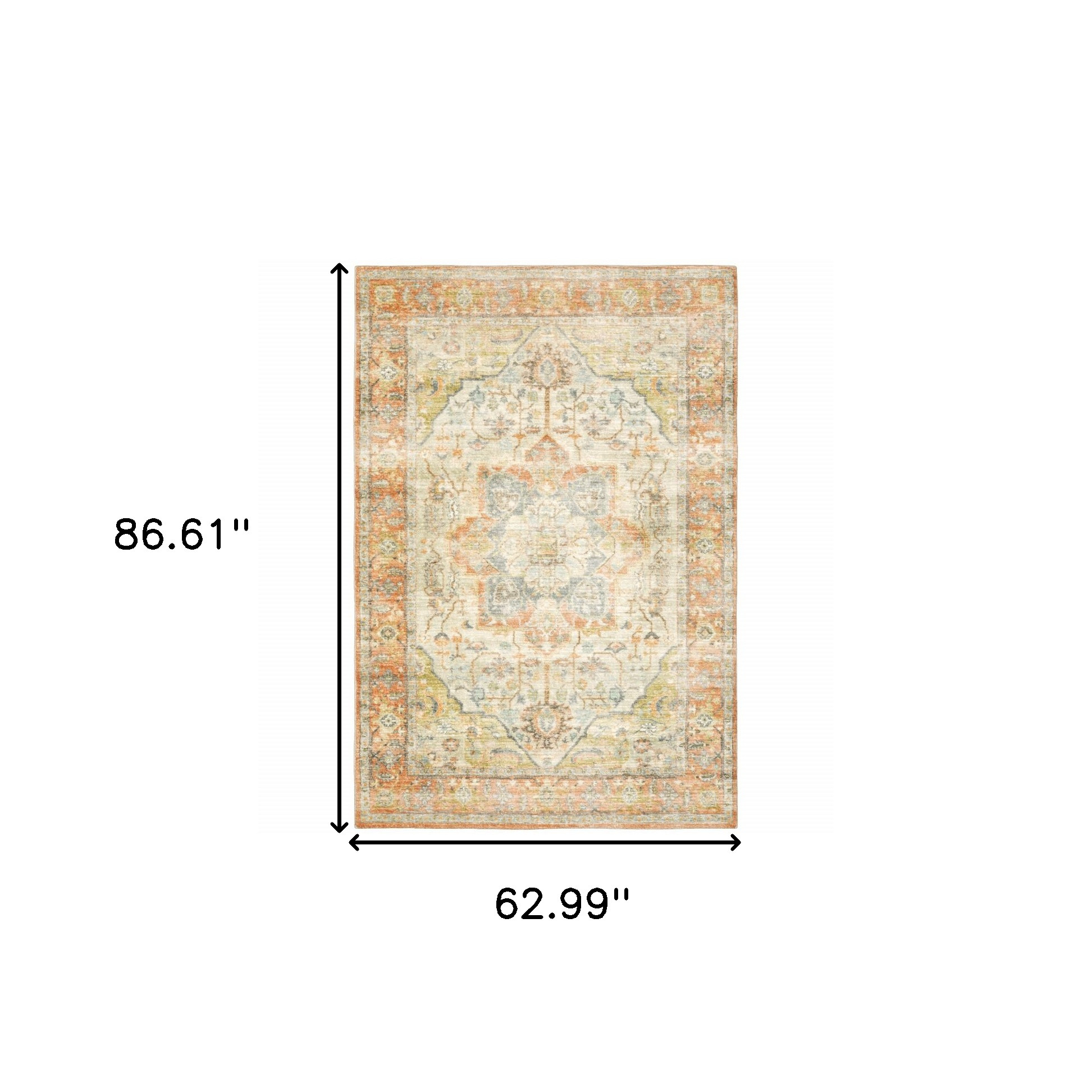 5" X 7" Orange Silver Gold And Grey Abstract Power Loom Stain Resistant Area Rug