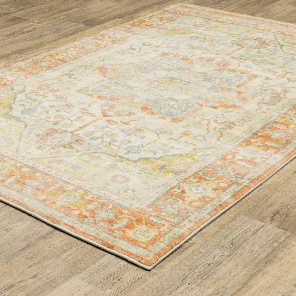 5" X 7" Orange Silver Gold And Grey Abstract Power Loom Stain Resistant Area Rug