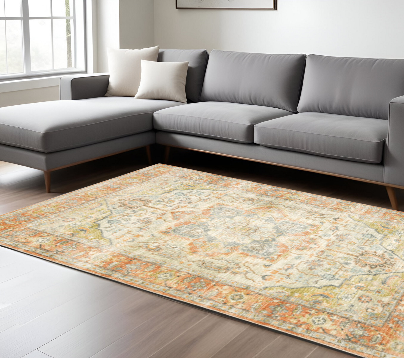8" X 10" Gray and Silver Abstract Power Loom Area Rug