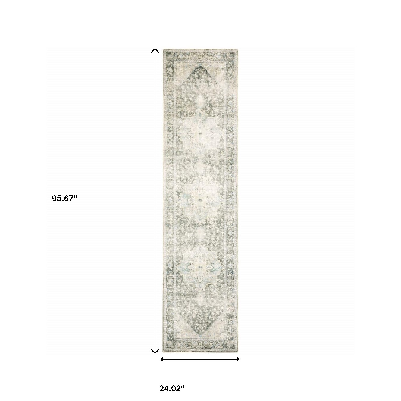 8" Gray and Ivory Oriental Power Loom Runner Rug