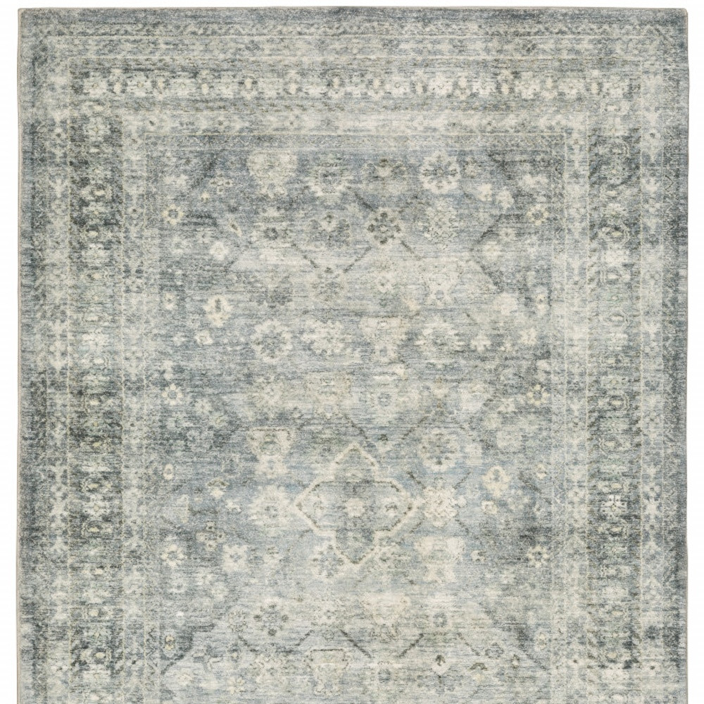 8" X 10" Green and Ivory Oriental Power Loom Area Rug