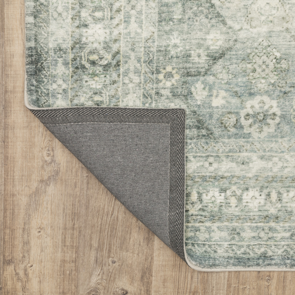 8" X 10" Green and Ivory Oriental Power Loom Area Rug