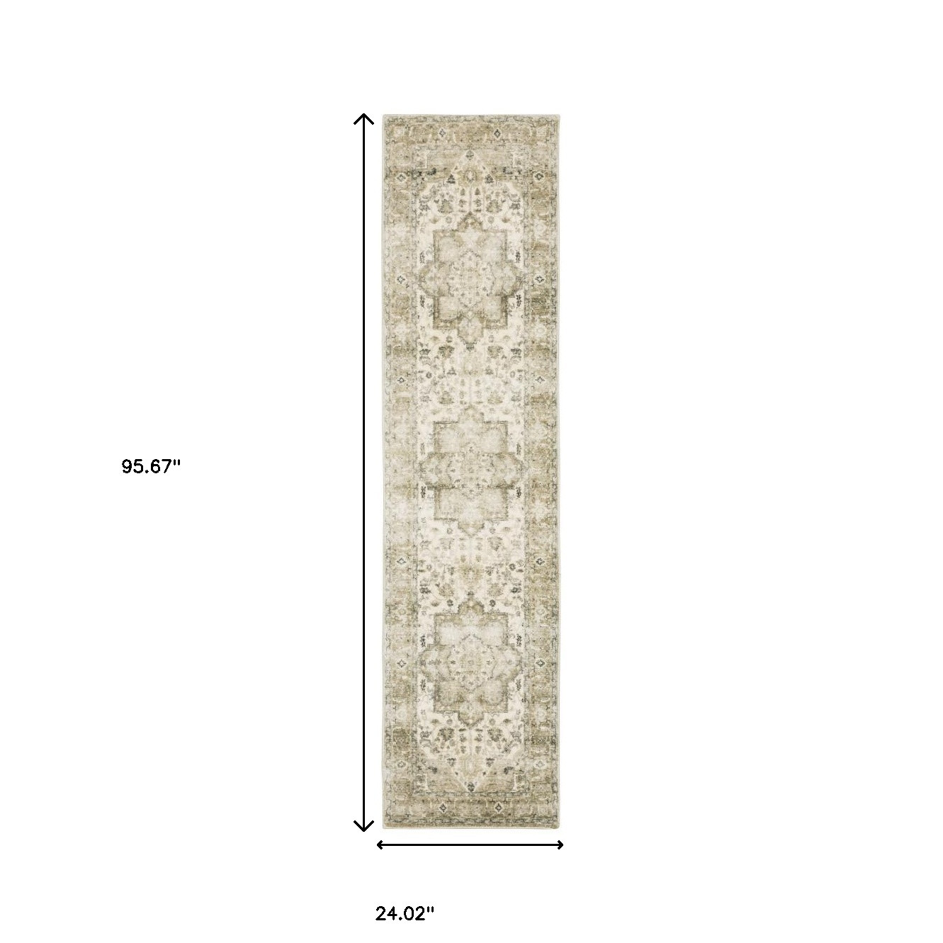 8" Tan and Ivory Oriental Power Loom Runner Rug