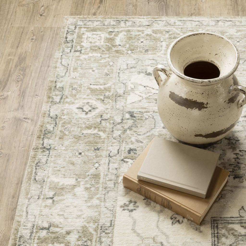 8" Tan and Ivory Oriental Power Loom Runner Rug