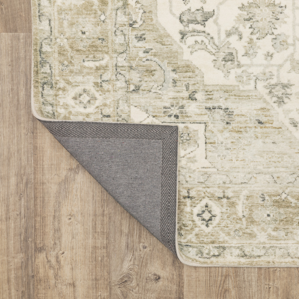 8" Tan and Ivory Oriental Power Loom Runner Rug