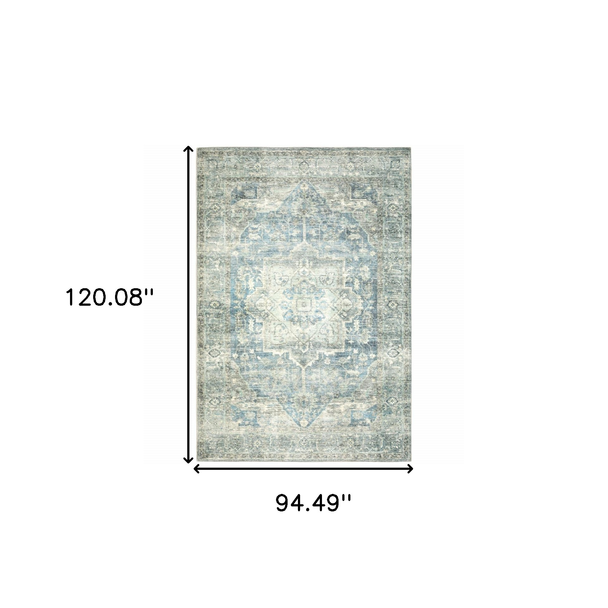 8" X 10" Grey Blue And Ivory Oriental Power Loom Stain Resistant Area Rug