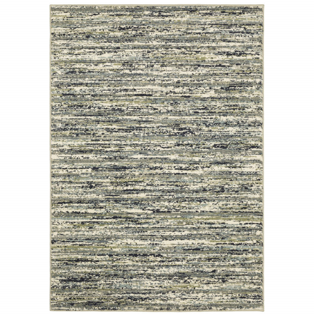 10" X 13" Blue Green Light Blue Grey And Ivory Abstract Power Loom Stain Resistant Area Rug