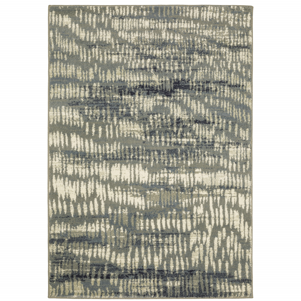 10" X 13" Grey Beige Blue And Light Blue Abstract Power Loom Stain Resistant Area Rug