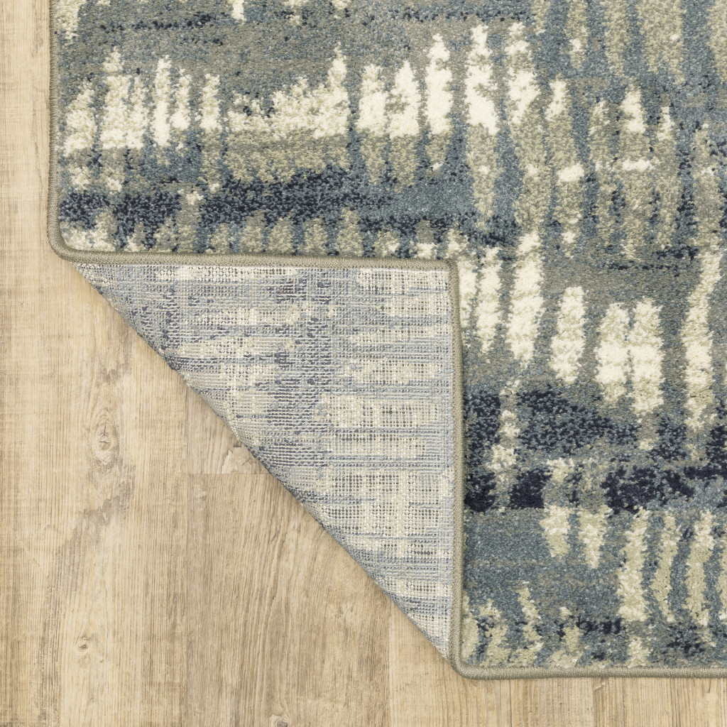 10" X 13" Grey Beige Blue And Light Blue Abstract Power Loom Stain Resistant Area Rug