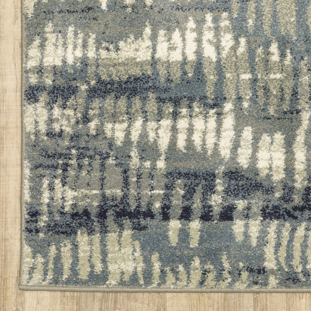10" X 13" Grey Beige Blue And Light Blue Abstract Power Loom Stain Resistant Area Rug