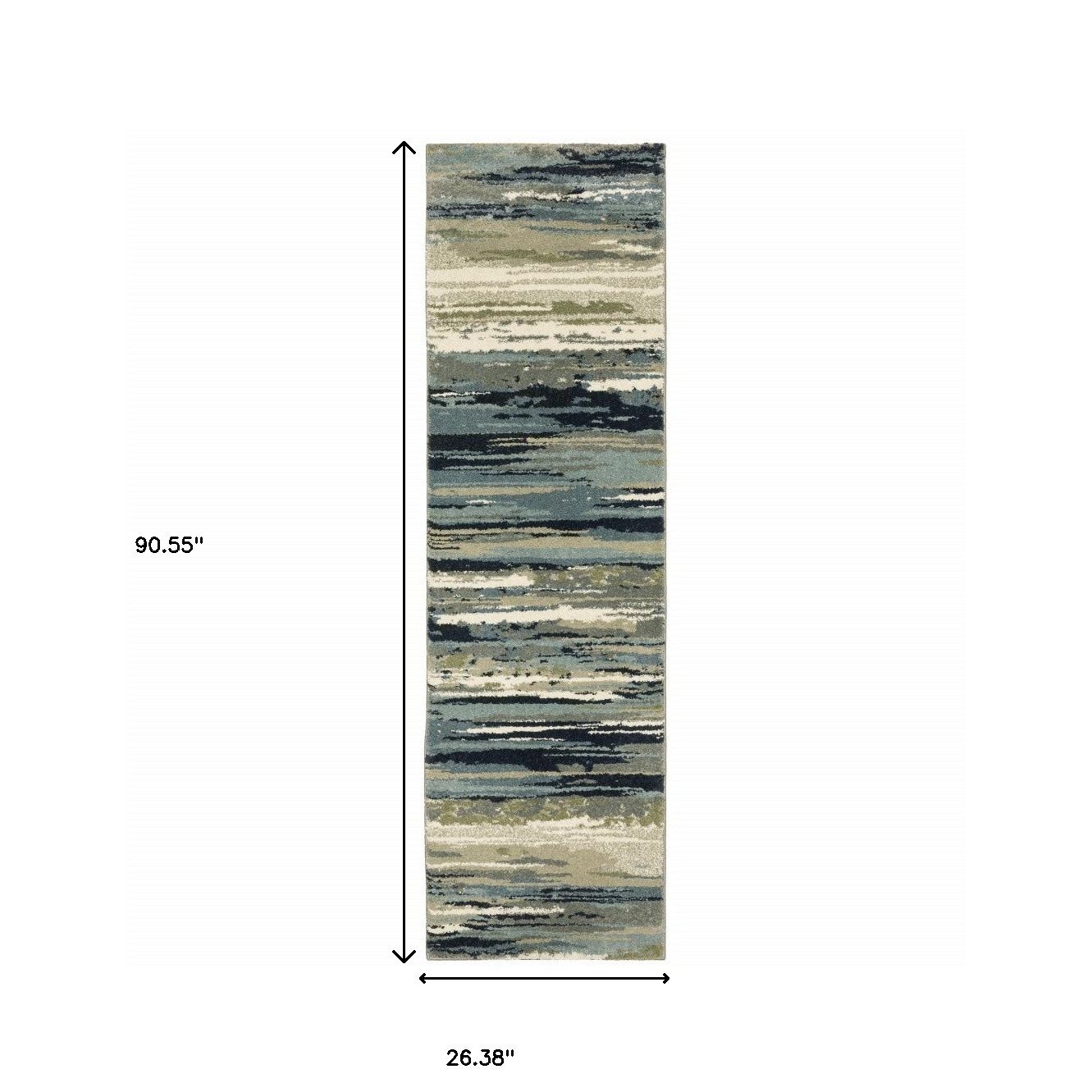 2" X 8" Blue And Green Abstract Power Loom Runner Rug