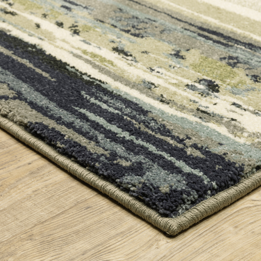 2" X 8" Blue And Green Abstract Power Loom Runner Rug
