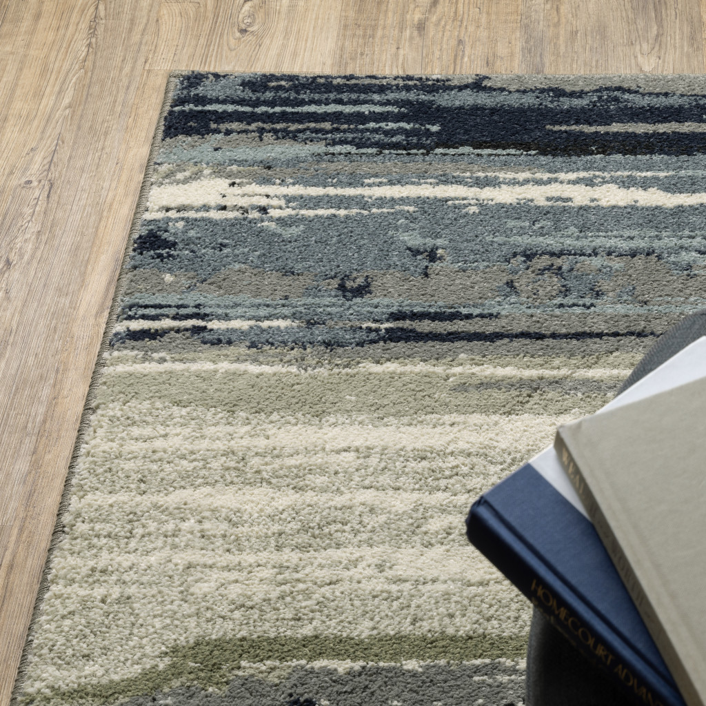 2" X 8" Blue And Green Abstract Power Loom Runner Rug