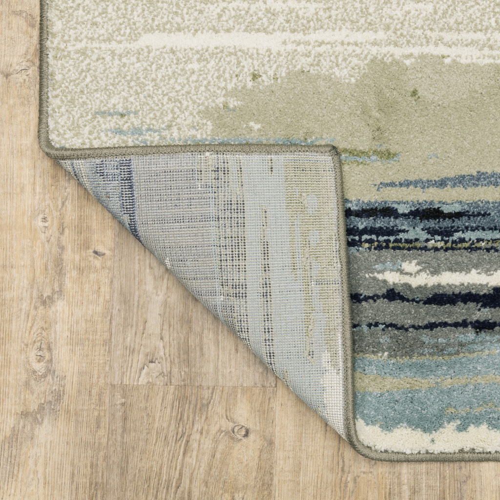 2" X 8" Blue And Green Abstract Power Loom Runner Rug
