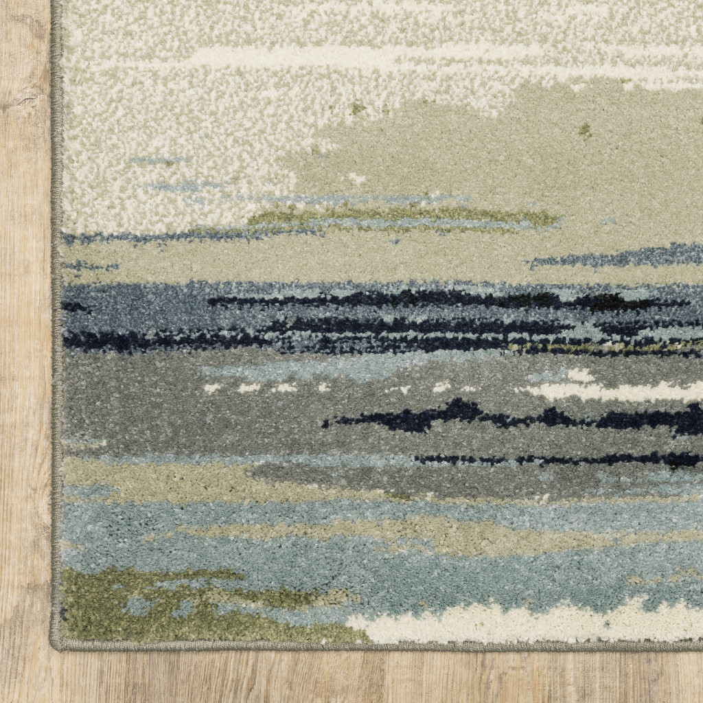 2" X 8" Blue And Green Abstract Power Loom Runner Rug