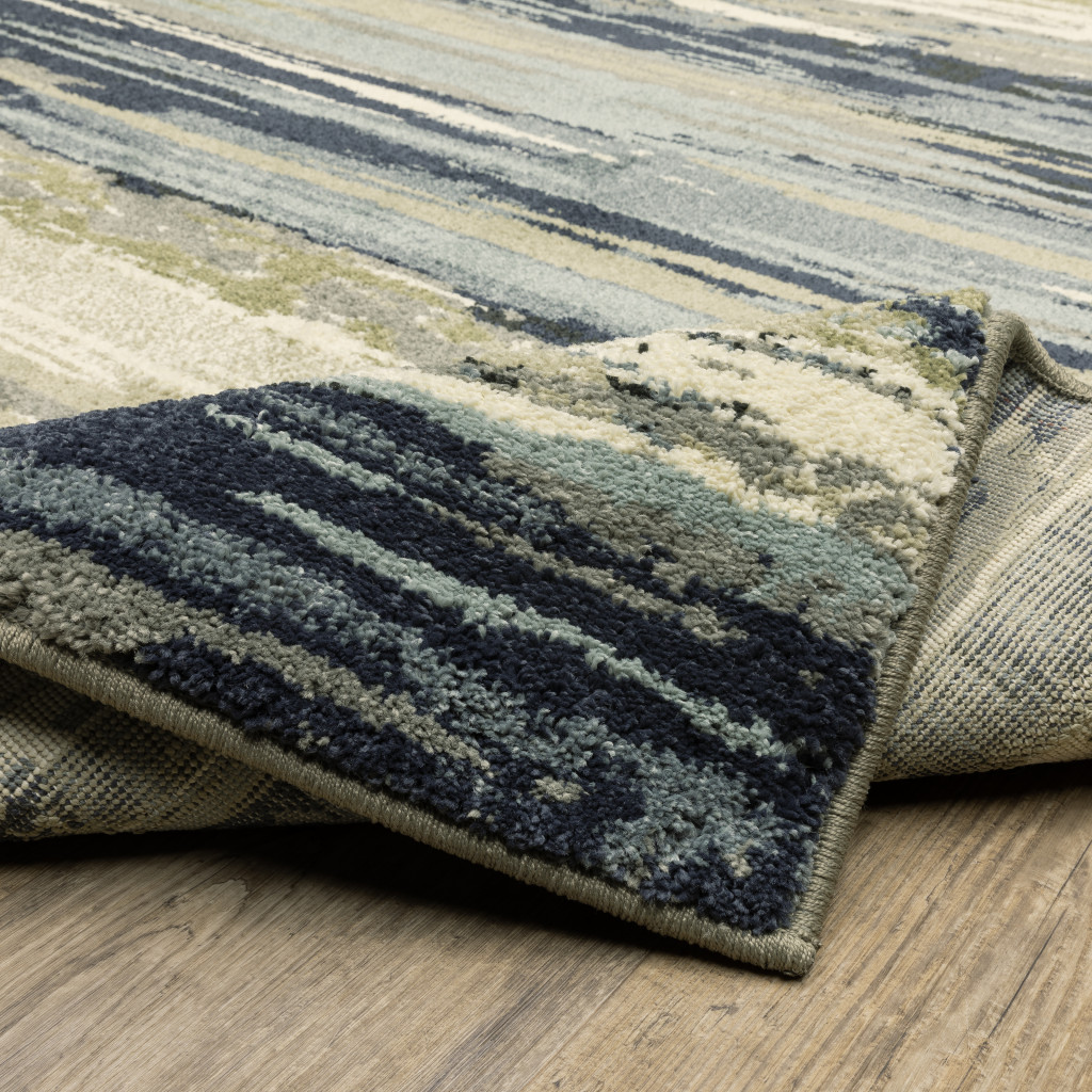 2" X 8" Blue And Green Abstract Power Loom Runner Rug