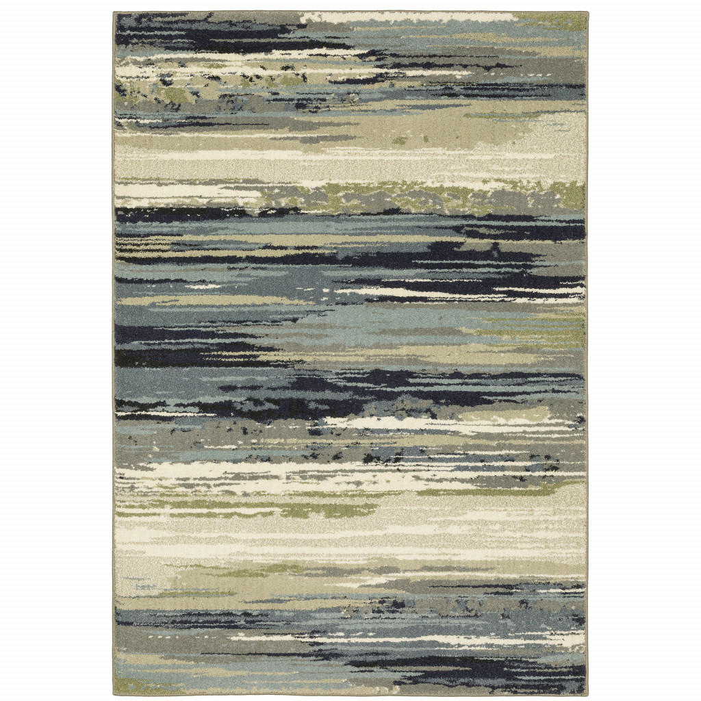 10" X 13" Blue Green Grey Light Blue And Beige Abstract Power Loom Stain Resistant Area Rug