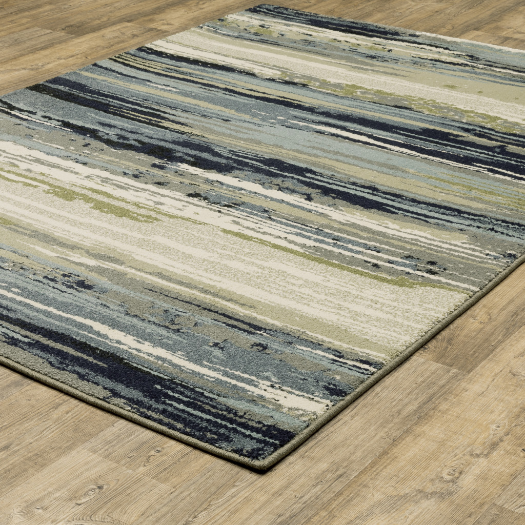 10" X 13" Blue Green Grey Light Blue And Beige Abstract Power Loom Stain Resistant Area Rug