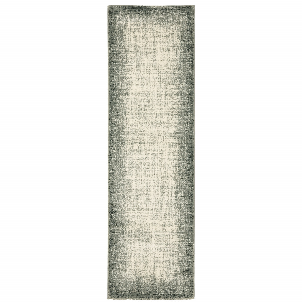 2" X 8" Grey Beige And Blue Power Loom Stain Resistant Runner Rug