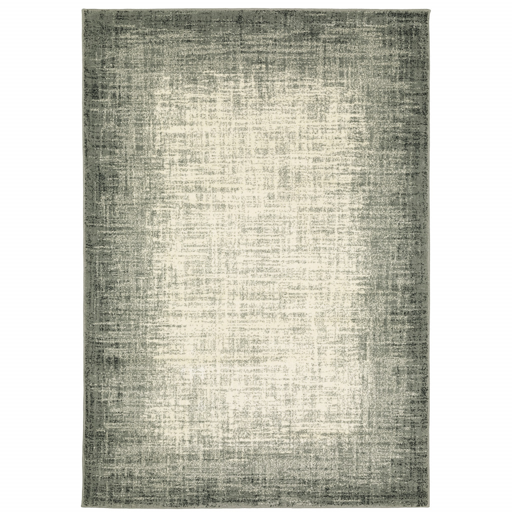 10" X 13" Grey Beige And Blue Power Loom Stain Resistant Area Rug