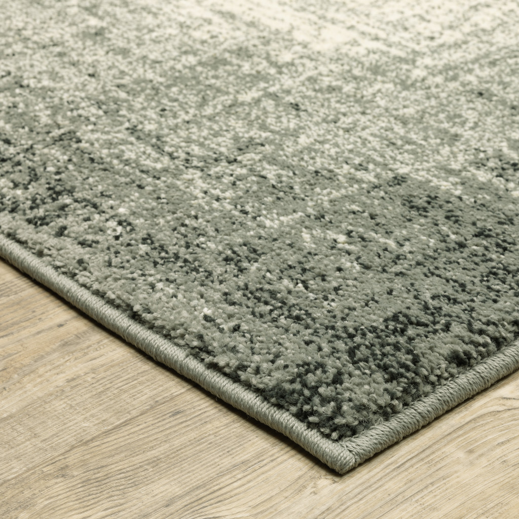 10" X 13" Grey Beige And Blue Power Loom Stain Resistant Area Rug