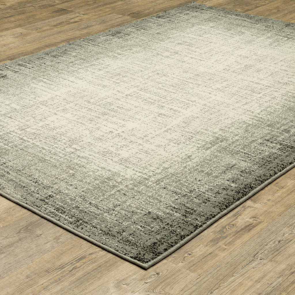 10" X 13" Grey Beige And Blue Power Loom Stain Resistant Area Rug